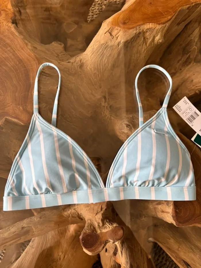 Haut de maillot de bain Roxy bleu turquoise blanc rayure - photo numéro 2