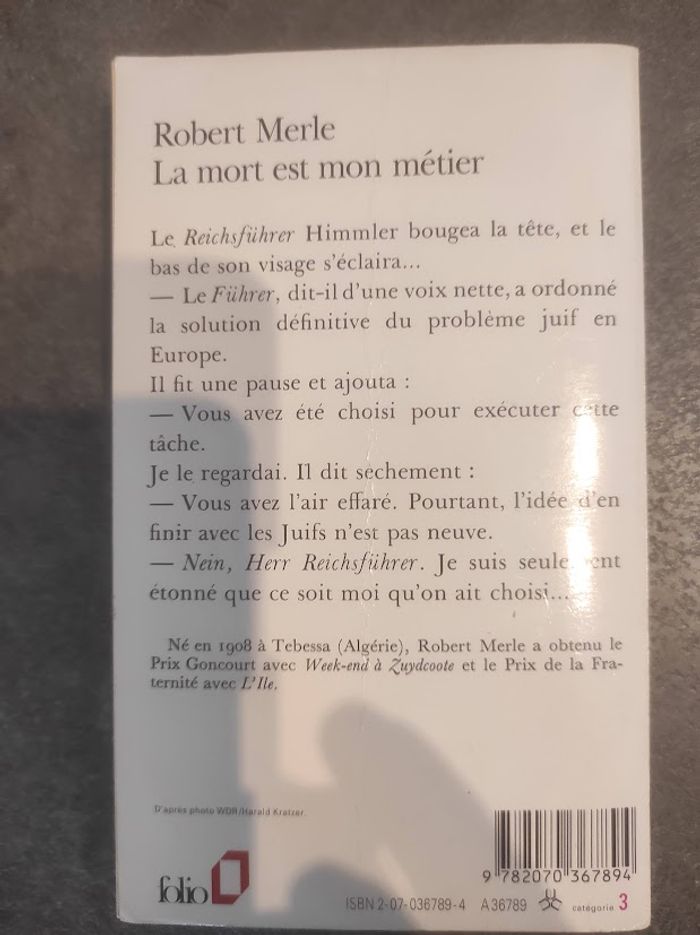 La mort est mon métier Robert Merle Folio 1996 - photo numéro 3