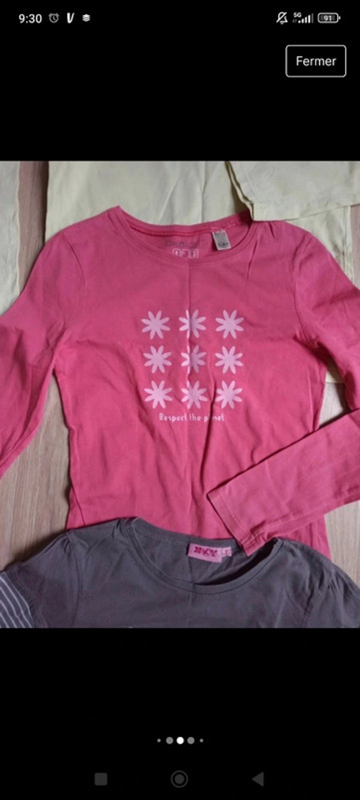 Lot de 3 t-shirts t-shirt violet-gris NKY t-shirt rose Okaïdi t-shirt vert tape à l'oeil 10 ans - photo numéro 5