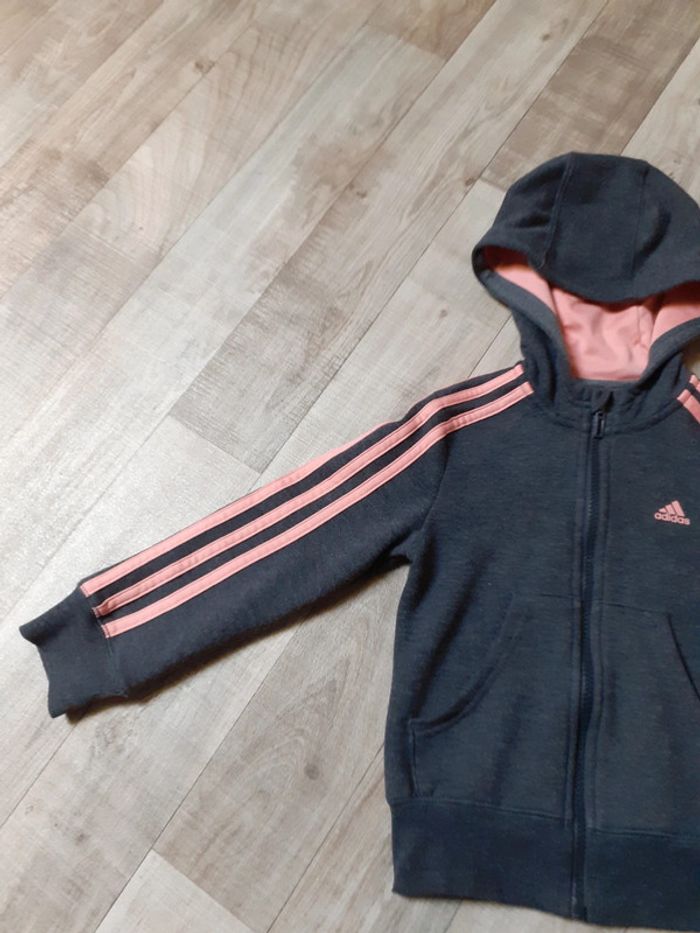 Veste fille zippée grise foncée et rose 5-6 ans - photo numéro 3