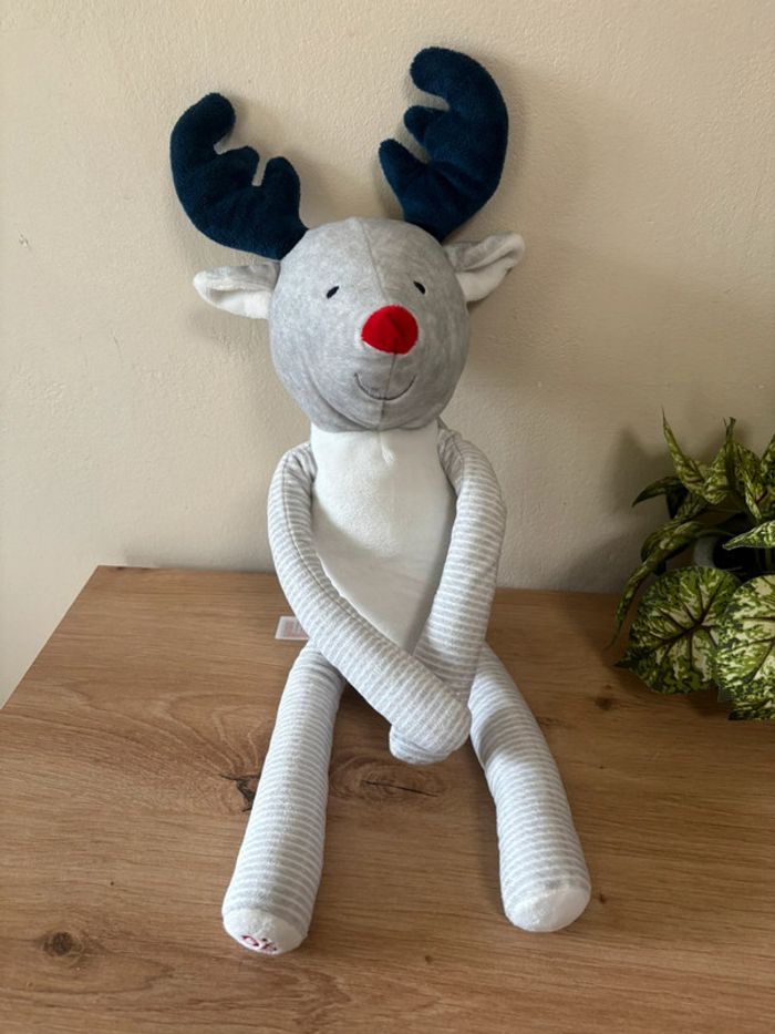 Doudou peluche renne vert gris rayé blanc obaibi - photo numéro 2