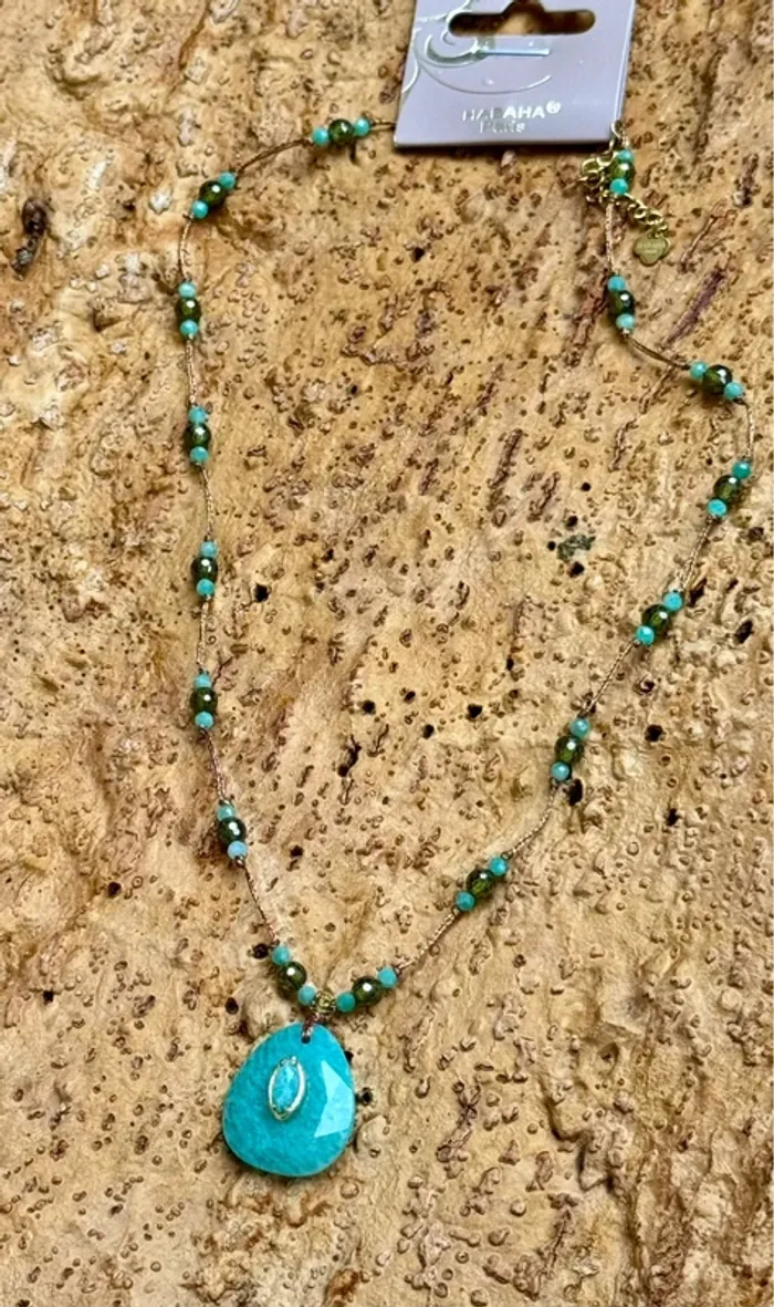 Collier habaha Paris cordons t mordorés perles et pavés jade vert finitions acier inoxydable or - photo numéro 6