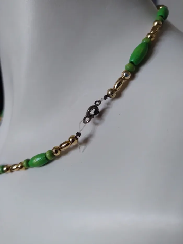Collier necklace fantaisie chic perle doré vert bois - photo numéro 3