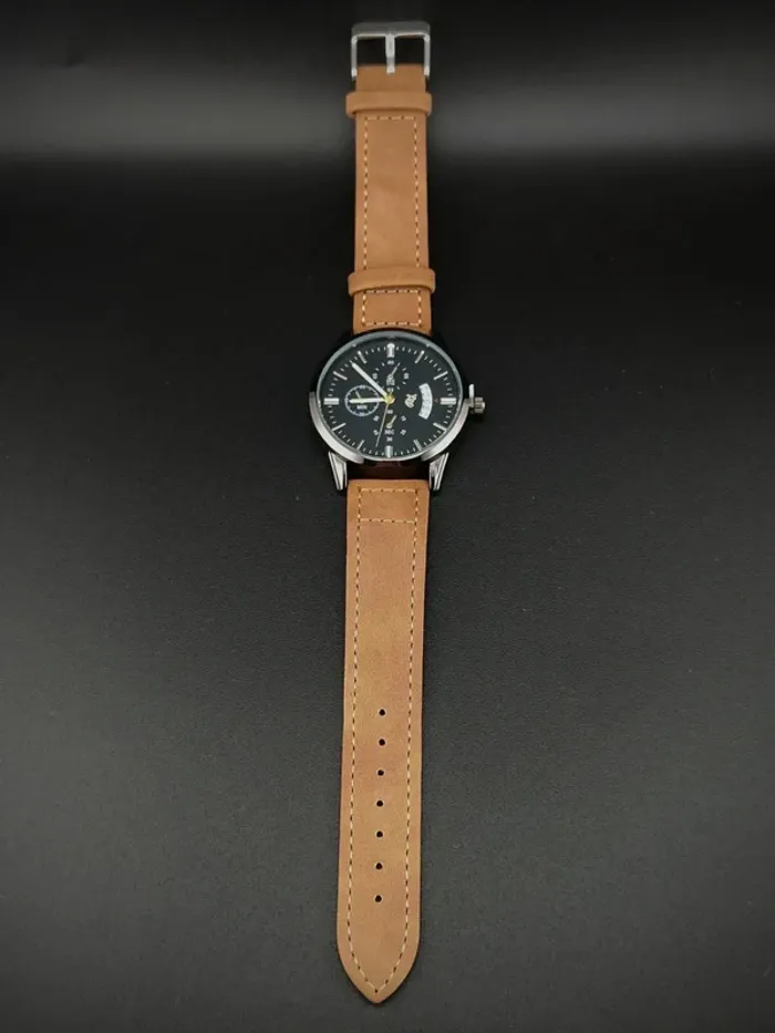 Montre marron, noir, date vintage, dorée - photo numéro 3