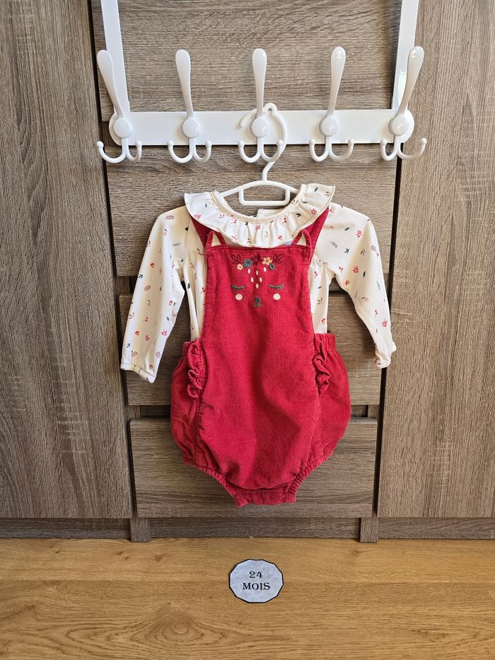 Vêtement Bébé Fille - Ensemble Salopette courte + blouse - Sergent Major - 24 mois 86 cm