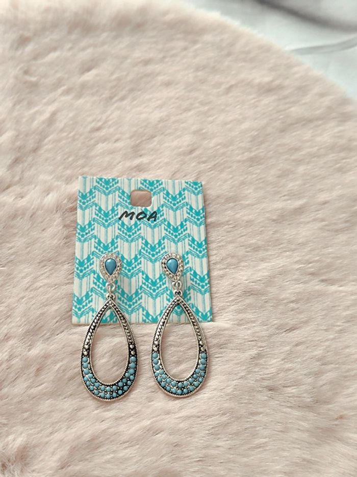 Boucle d'oreille Goutte-Inspiration Bohème Chic Argenté Bleu 🩵
