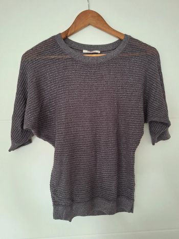 Pull brillant manches courtes gris Camaïeu