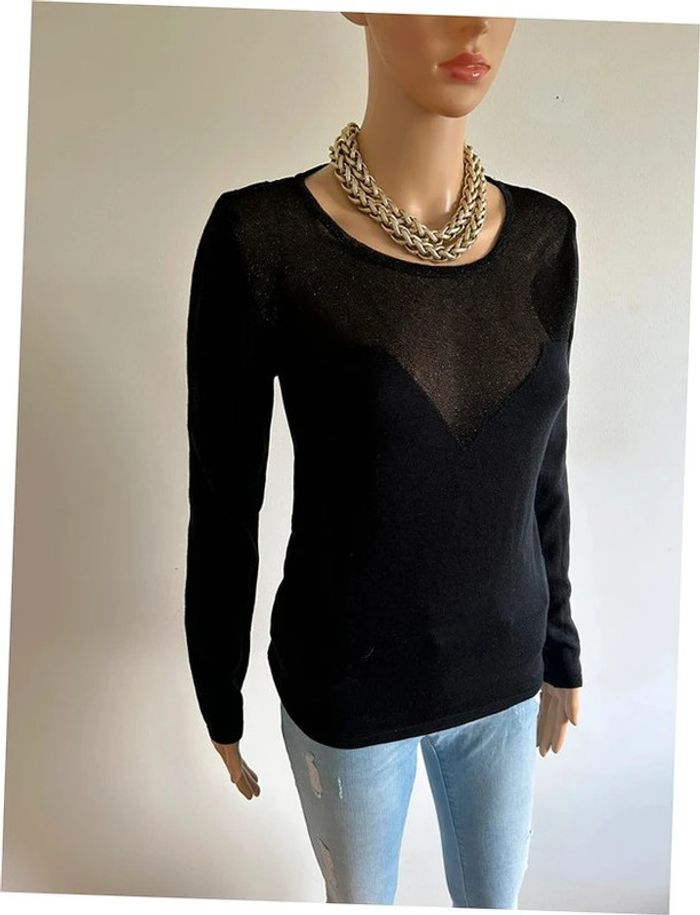 Pull noir pailleté à manches longues An'ge taille unique TBE - photo numéro 2