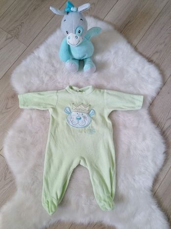 Pyjama vert amande velours léger 1 mois #espanolitinabebemixte #espanolitinafille1mois #espanolitinagarcon1mois