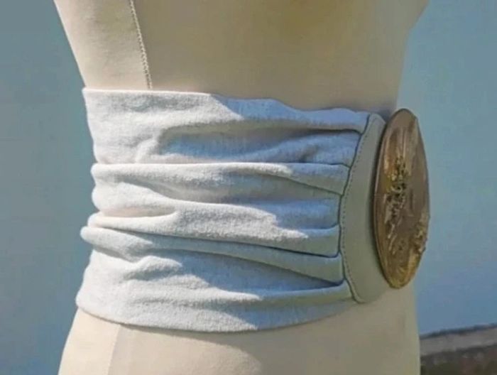 💎Grosse ceinture femme gris crème boucle femme vintage authentique taille XS s cuir coton - photo numéro 2