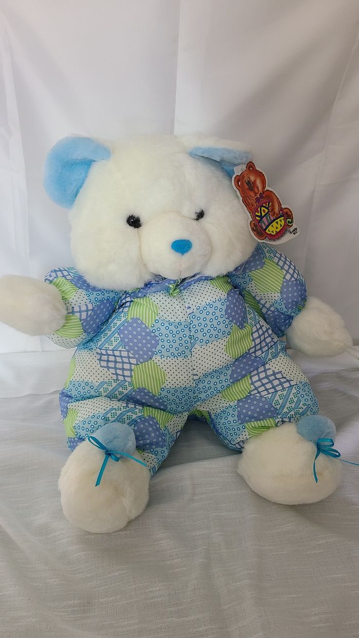 peluche ours en peluche blanc , bleu imprimé VINTAGE Cuddle Wit - photo numéro 3