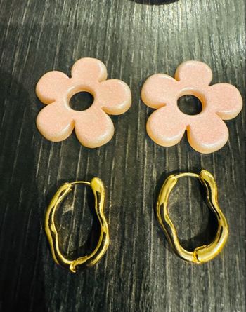 Créoles + pampilles fleur rose