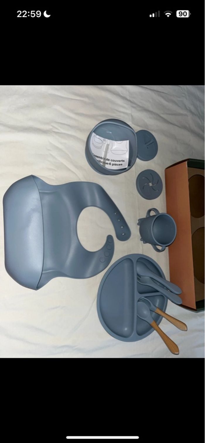 Set de repas en silicone bleu pour enfant 10 pièces - photo numéro 2