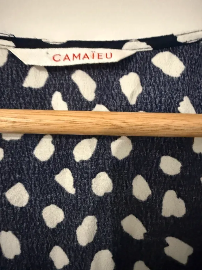 Robe blouse à pois manches courtes camaïeu taille xl - photo numéro 3