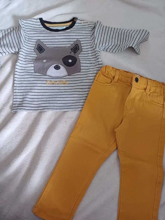 Jean jaune moutarde avec t-shirt 18 mois Obaïbi