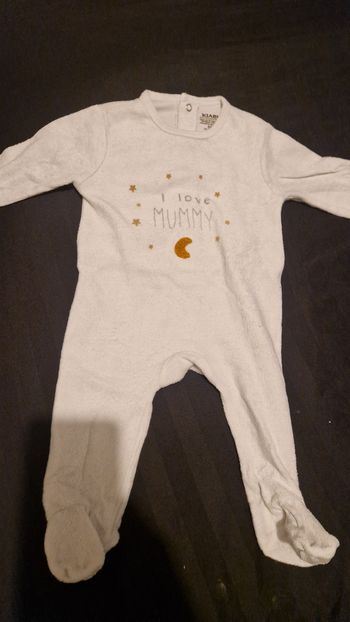 Pyjama bébé blanc “I love mummy” doux chaud 3 mois