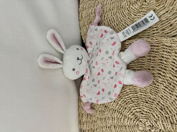 Doudou lapin Blanc et rose fleuris Tom & Kiddy Bisous D'Ange