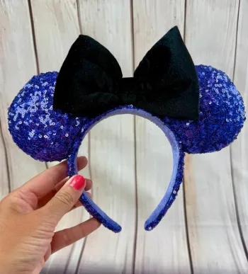 Ears (serre tête) Disney Minnie sequins violet noeud noir effet velours Halloween Tokyo Disneyland