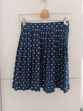 Jupe vintage plissée marine pois blancs