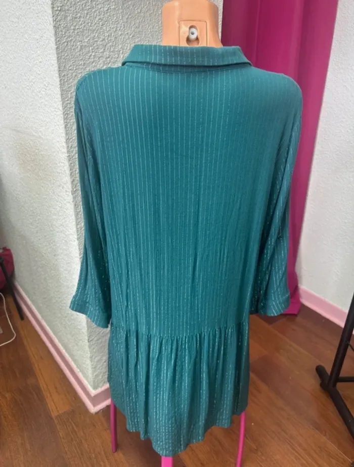 Tunique/robe verte à rayures argentées - photo numéro 3