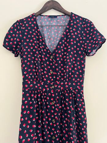 Robe longue estivale  kiabi 34 marine pois rouge