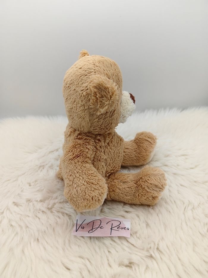 Ours doudou peluche beige et marron. Motif raccord style patchwork, effet recousu Nicotoy - photo numéro 4