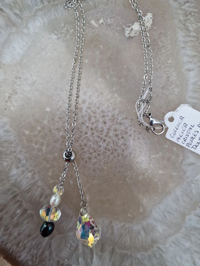 Collier Acier Perles D'eau Douce Cristal - photo numéro 11
