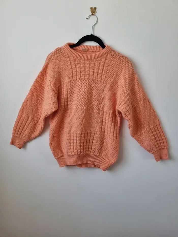 Pull over tricoté rose saumon vintage - photo numéro 2