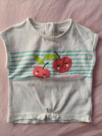 Tee-shirt manches courtes fille Orchestra blanc bleu cerise 71 cm