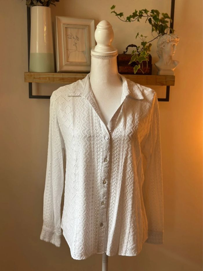 Chemise brodée ajourée blanche – Zara – Taille L - photo numéro 3