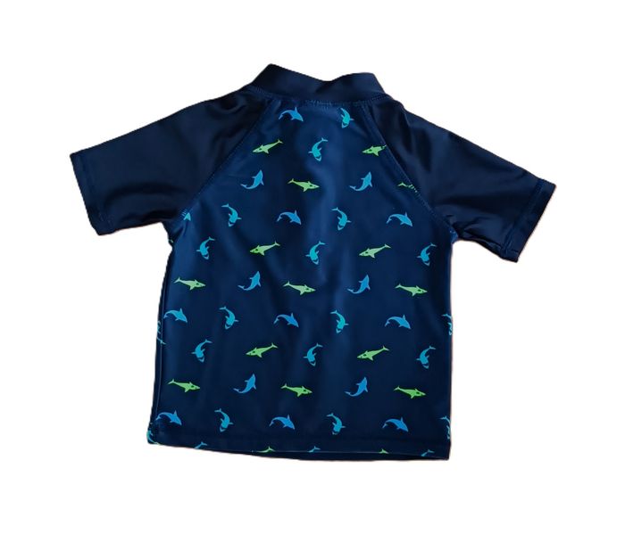 Ensemble de plage. Ensemble de bain. Maillot de bain. Bleu marine à requins bleu et vert. Pommette. - photo numéro 4