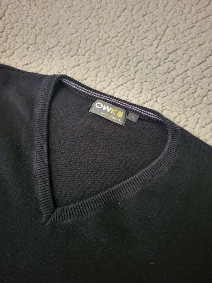 Pull fin OKW noir 100% coton col V - XL - photo numéro 4