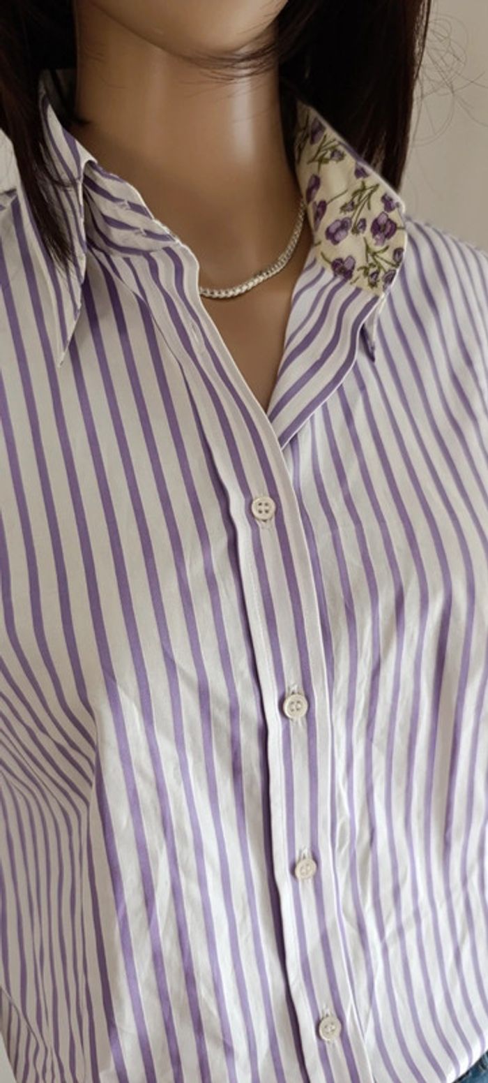 Chemise rayé blanche et violet taille M - coton - photo numéro 2