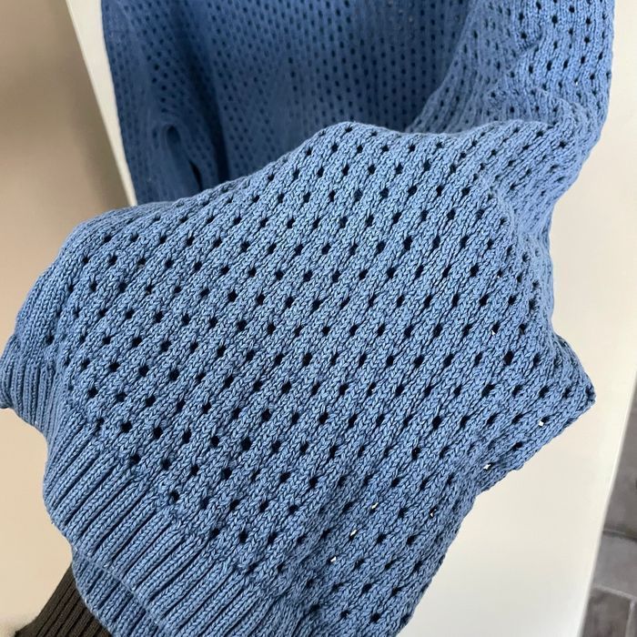 Pull ajouré bleu col polo Promod taille XL coton mélangé maille légère V061 - photo numéro 4