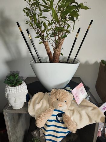 Doudou ours rayé marin avec une mouette