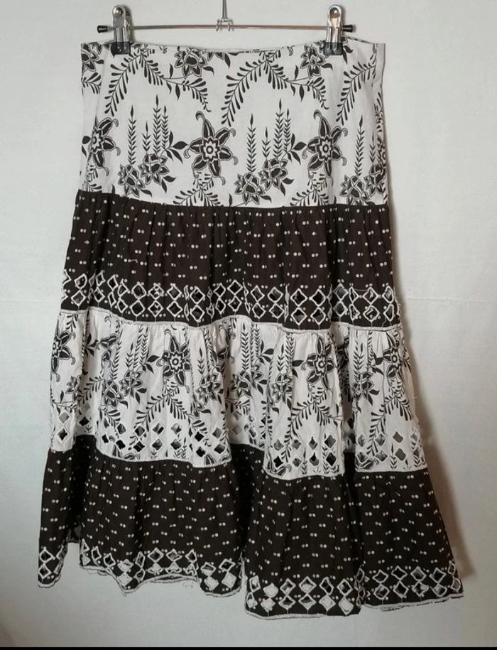 Jupe longue à broderie anglaise marron blanc Taille M - photo numéro 8