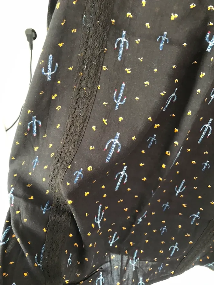 Robe droite noire à motifs cactus bleus, neuve avec étiquette PAJ taille S - photo numéro 5