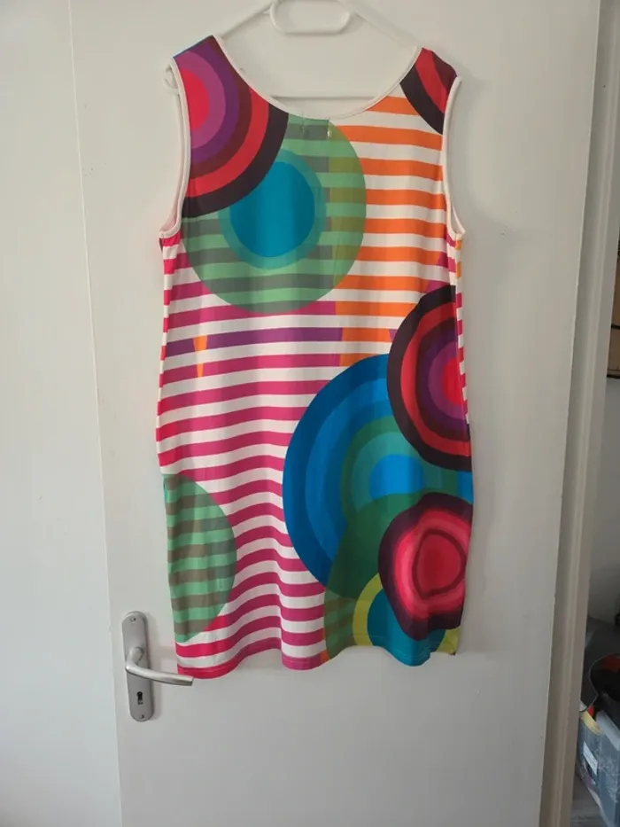 Robe Tunique femme été débardeur rayures colorées T4 TBE rose pomme - photo numéro 4