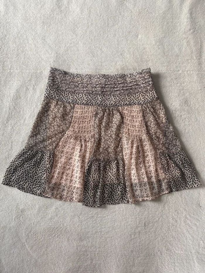 Jupe fluide d'été doublée motifs fleurs colorées rose abricot ceinture élastique
