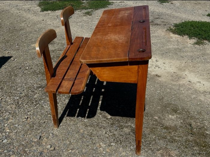 Double Pupitre bureau en bois vintage - photo numéro 2