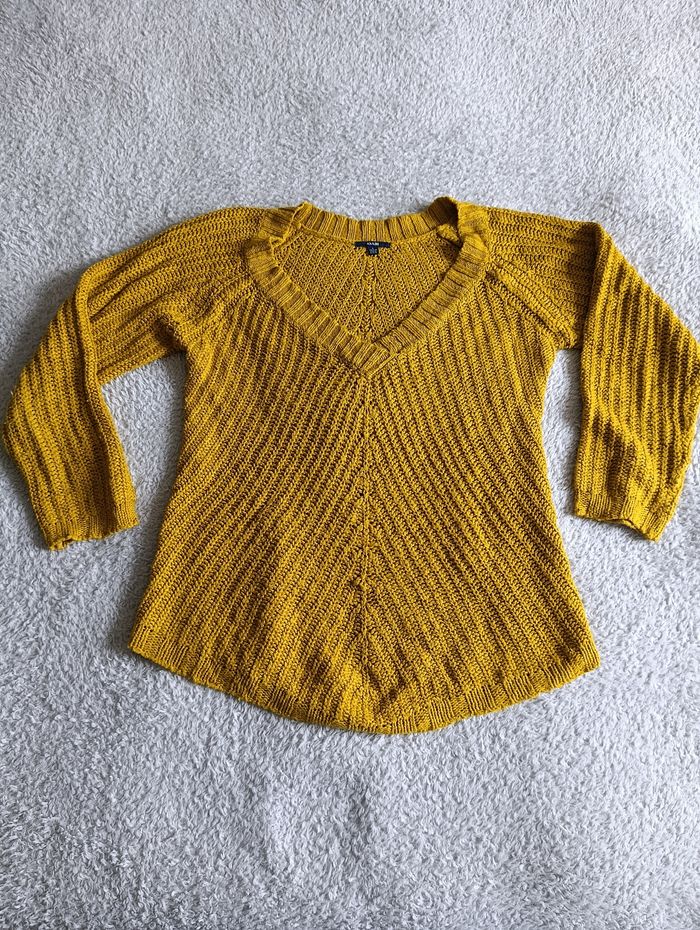 pull moutarde en maille kiabi – taille L - photo numéro 4