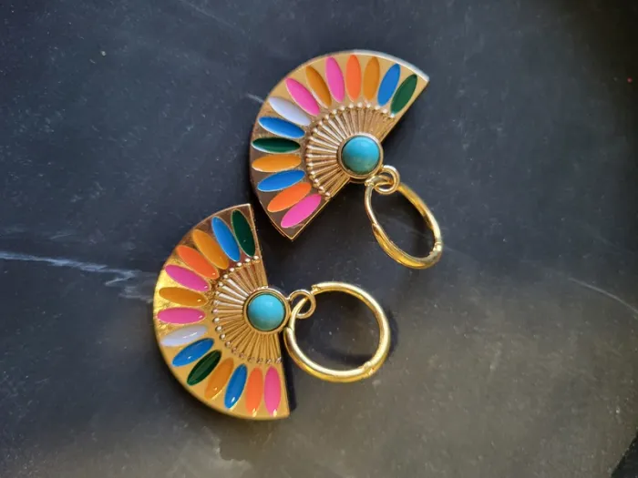 Boucles d'oreilles neuves acier inoxydable doré en forme d'éventail