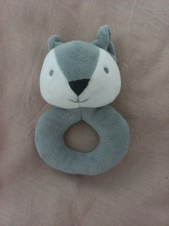 Hochet doudou renard gris neuf