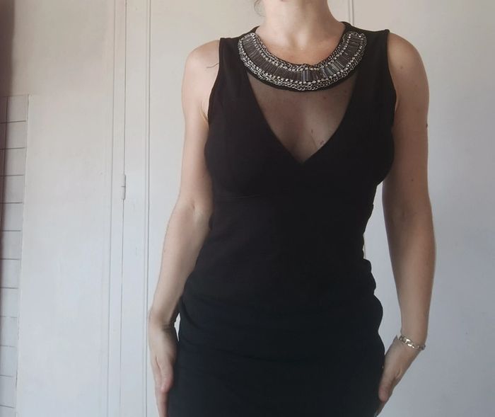 haut top femme y2k 90 2000 taille s 36 m 38 noir argenté haut perlé - photo numéro 2