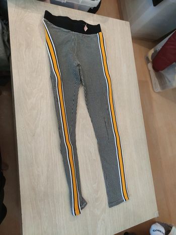 Jegging pied de poule noir blanc bande jaune blanche h&m 12 ans