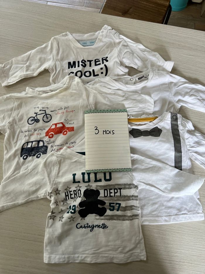 Lots 5 T-shirts manches longues blancs 3 mois