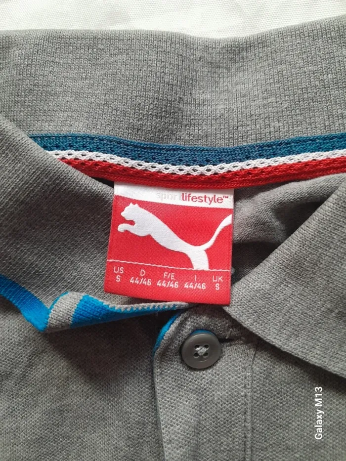 Polo homme gris et bleu Puma logo brodé taille S - photo numéro 2