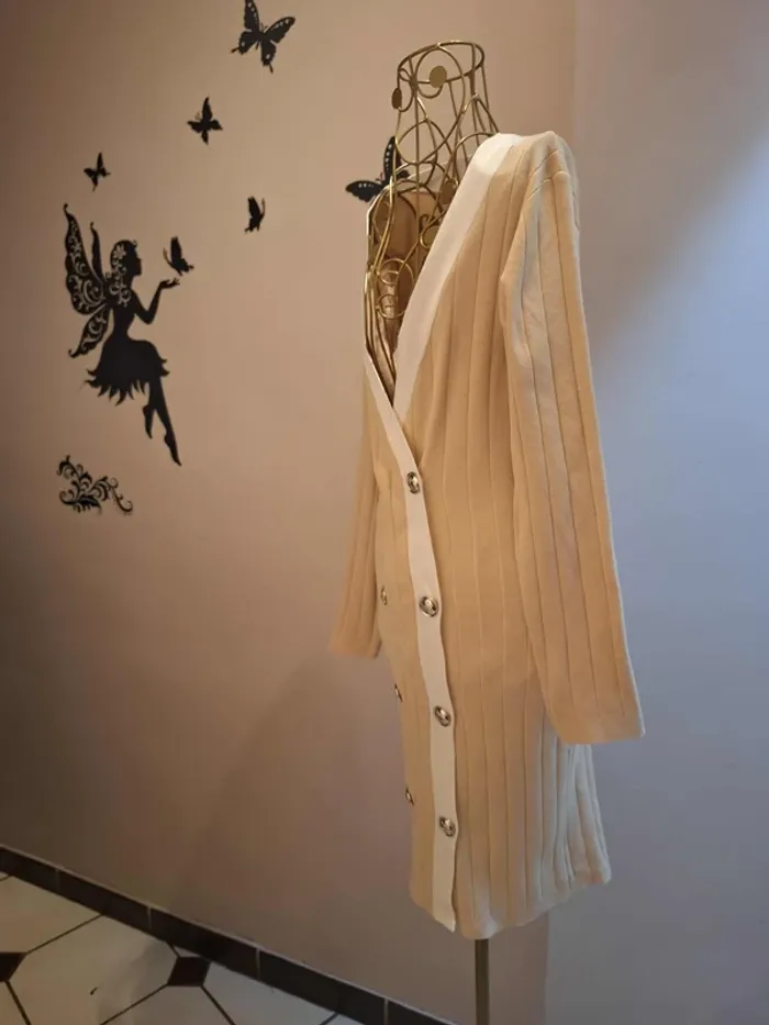 Robe cardigan beige & blanche - photo numéro 3
