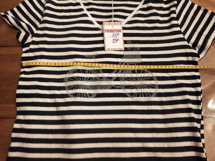 Tee shirt rayé Andromède motif byclette strass - photo numéro 7