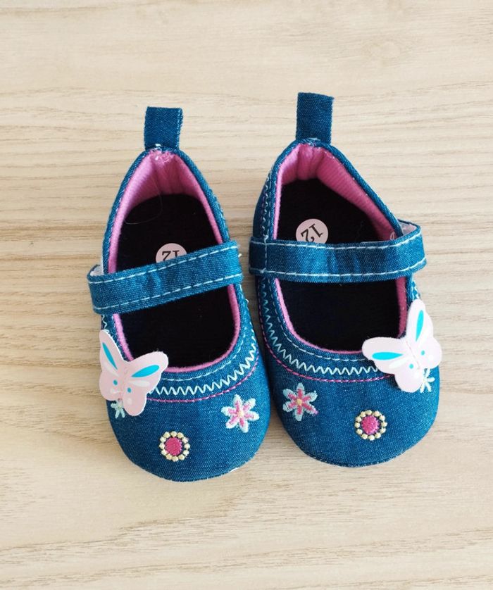 Petites ballerines bébé fille bleu marine jean taille 20 - photo numéro 2